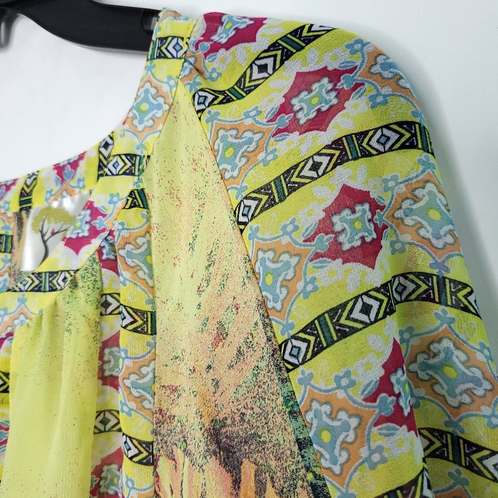 FIG & FLOWER Women's Boho Print Semi Sheer Blouse PETITE LARGE - Picture 8 of 14